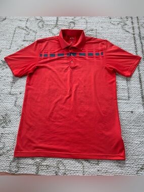 adidas Red Polo with Navy Grid Accent golf polo